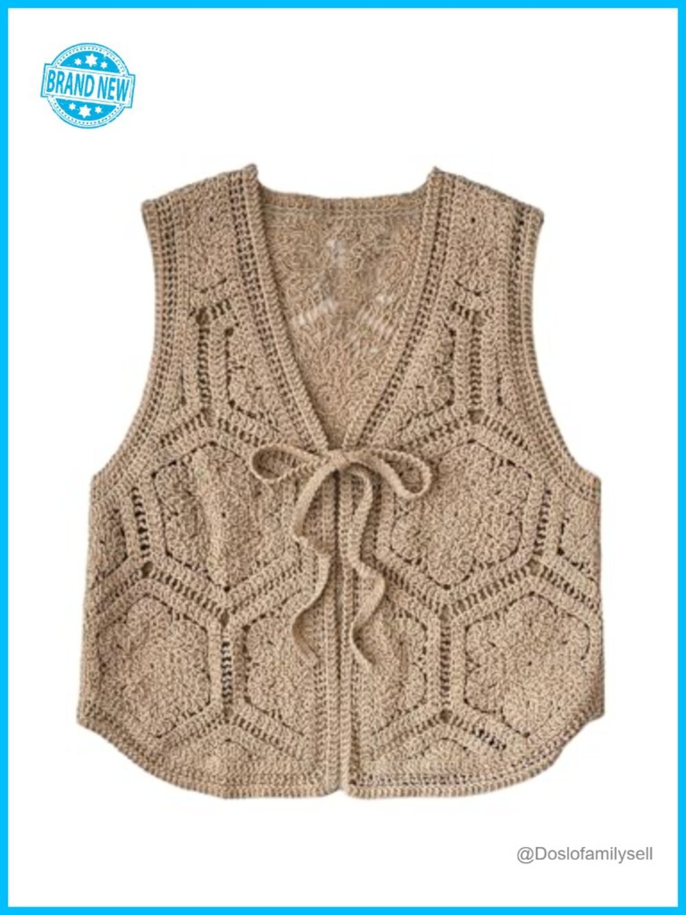Crochet Knit Sweater Vest Tie Front V Neck Sleeveless Summer Top